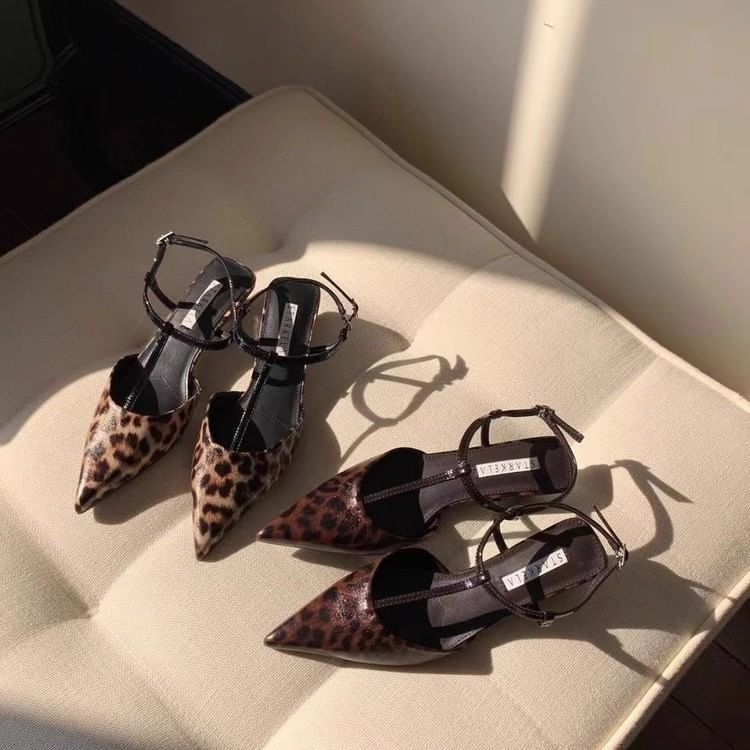 Toe Print Leopard Slingback Pointed Sandals