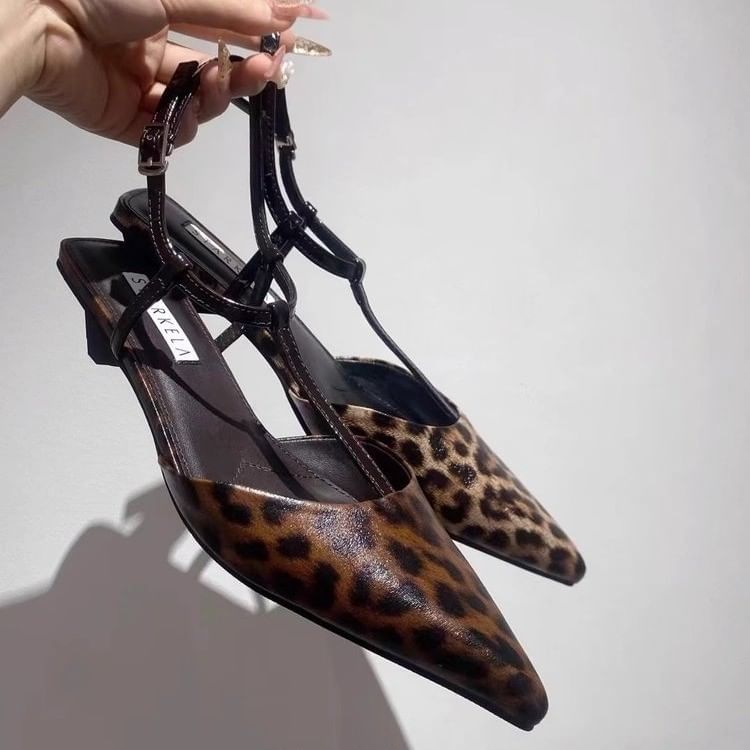 Toe Print Leopard Slingback Pointed Sandals