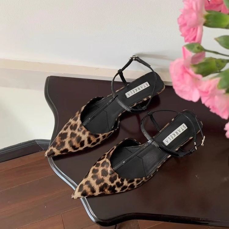 Toe Print Leopard Slingback Pointed Sandals