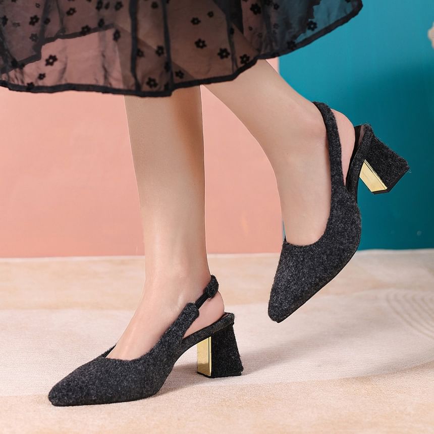 Pumps Slingback Block Pointed Toe Heel