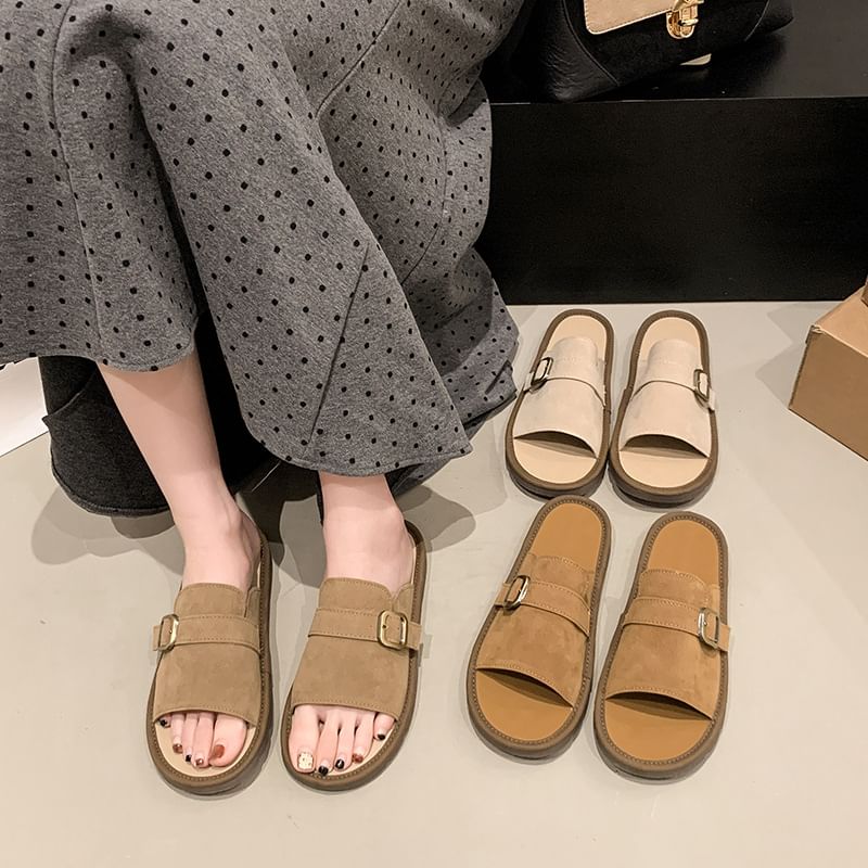 Buckled Sandals Plain Slide