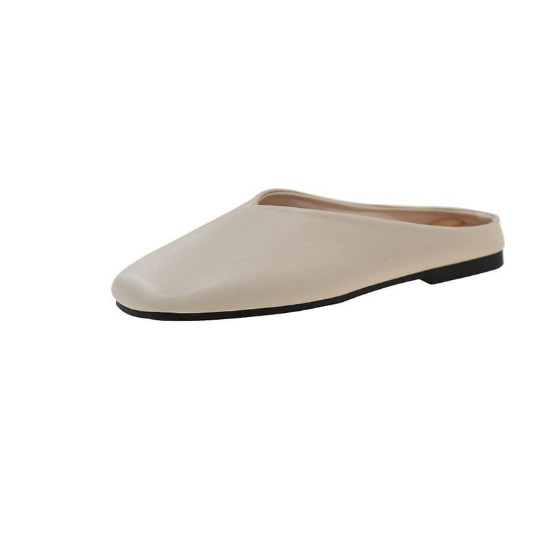 Toe Metallic Leather Faux Mules Square