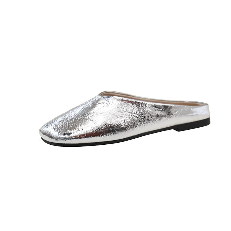 Toe Metallic Leather Faux Mules Square