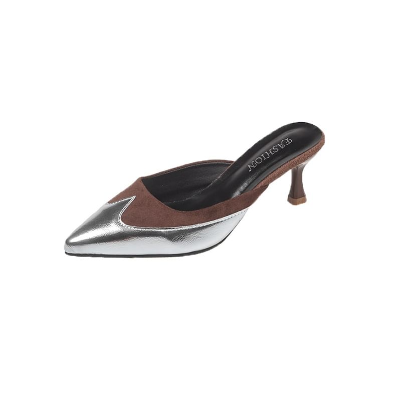Heel Tone Pointed Stiletto Mules Two Toe