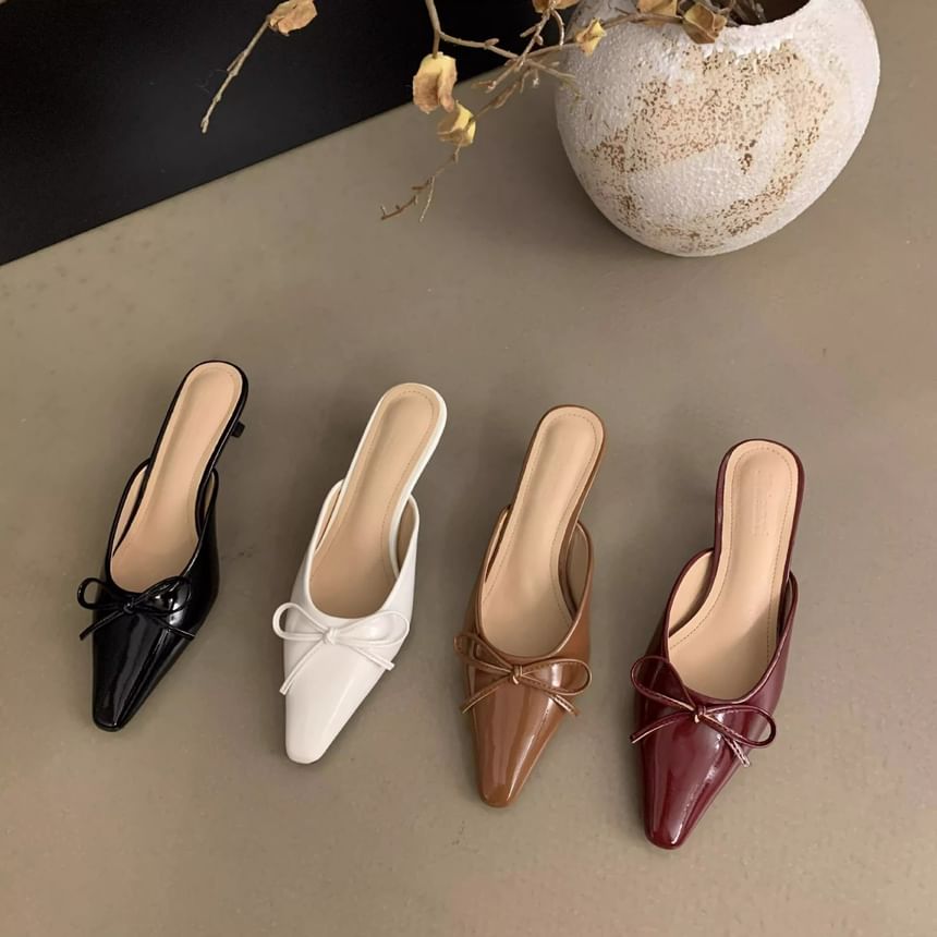 Toe Stiletto Bow Pointed Mules Heel