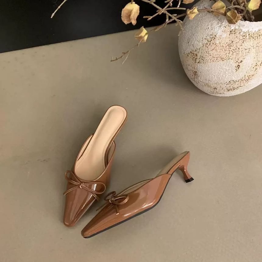 Toe Stiletto Bow Pointed Mules Heel