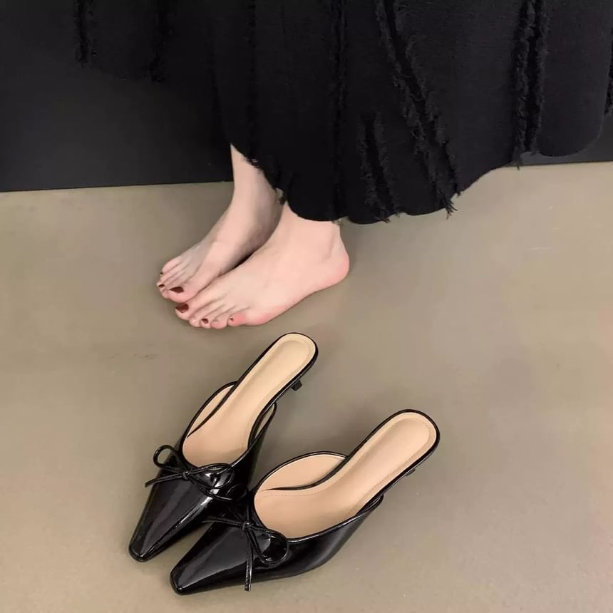 Toe Stiletto Bow Pointed Mules Heel
