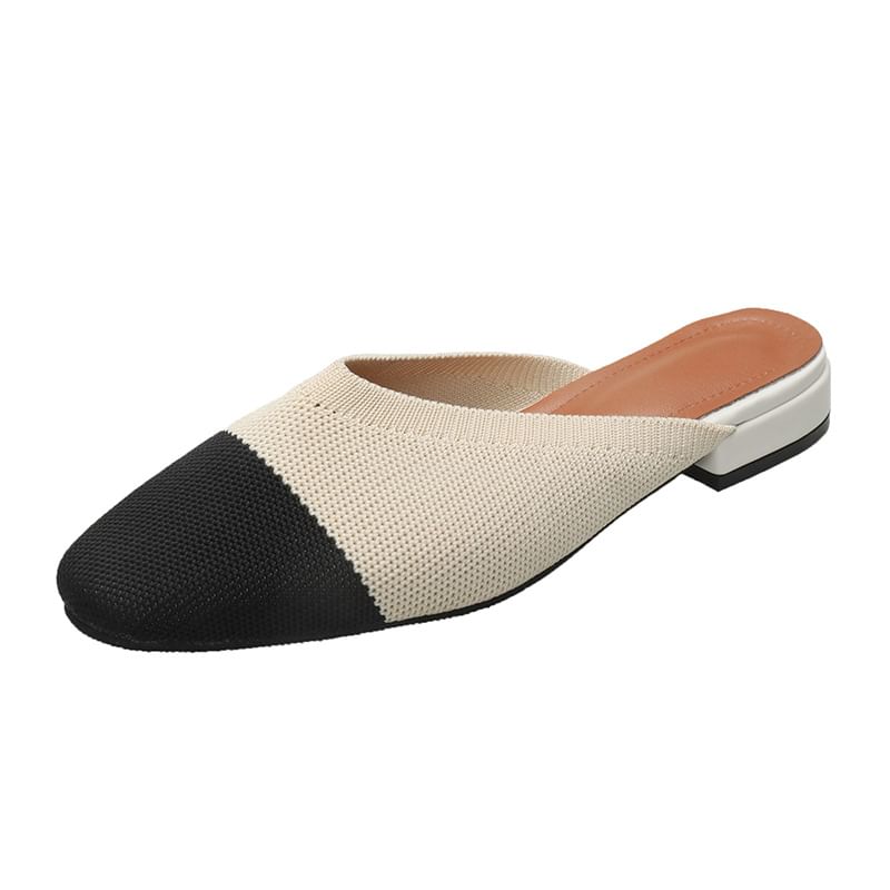 Flat Two-Tone Knit Mules