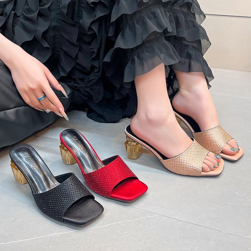 Block Heel Sandals Plain Slide