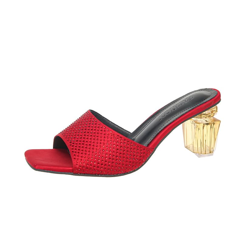 Block Heel Sandals Plain Slide