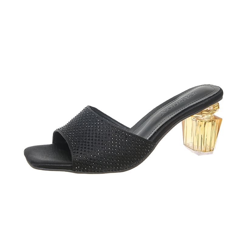 Block Heel Sandals Plain Slide