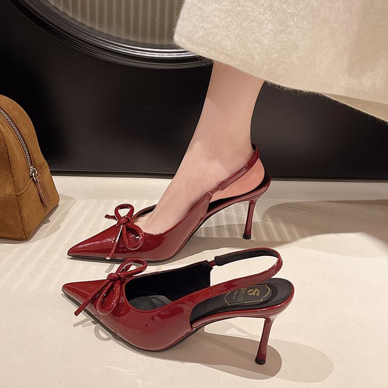 Stiletto Sandals Bow Pointed Slingback Toe Heel