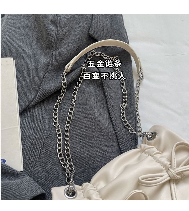 Chain Strap Bow Shoulder Faux Leather Bag