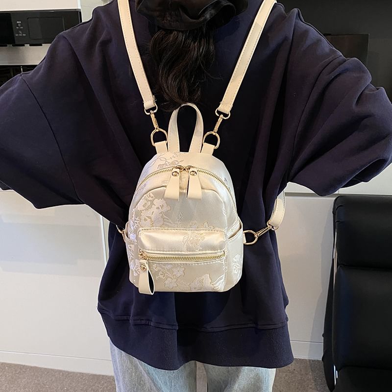 Backpack Flower Embroidered Multi-Pocket