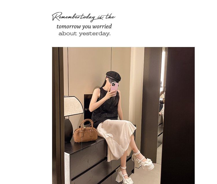 Jane Bow Platform Chunky Shoes Mary Heel