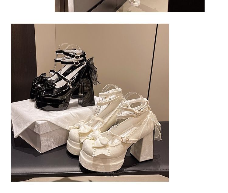 Jane Bow Platform Chunky Shoes Mary Heel