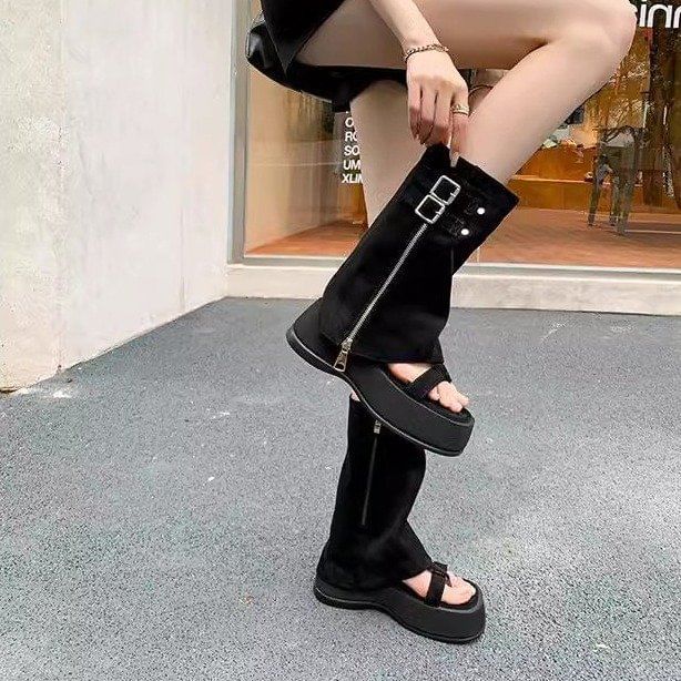 Buckled Platform Loop Toe Gladiator Sandals