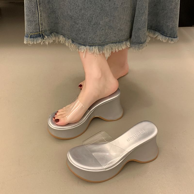 Panel PVC Platform Sandals Slide Heel Wedge