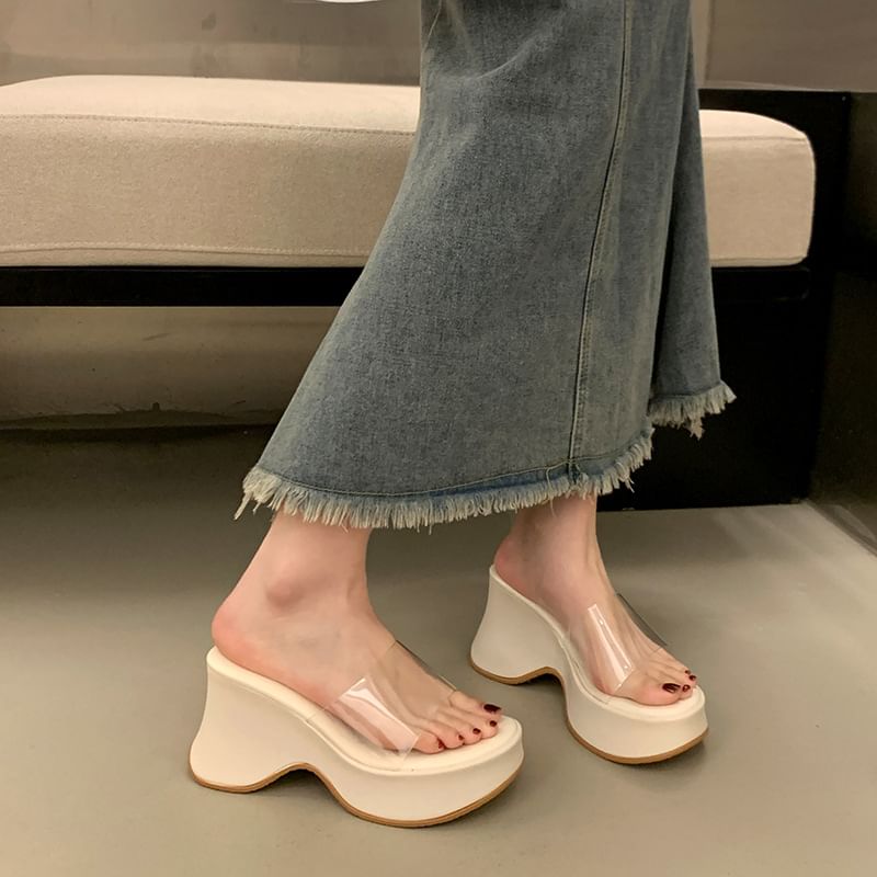 Panel PVC Platform Sandals Slide Heel Wedge
