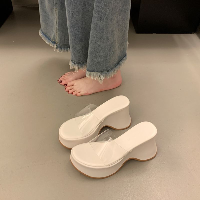 Panel PVC Platform Sandals Slide Heel Wedge