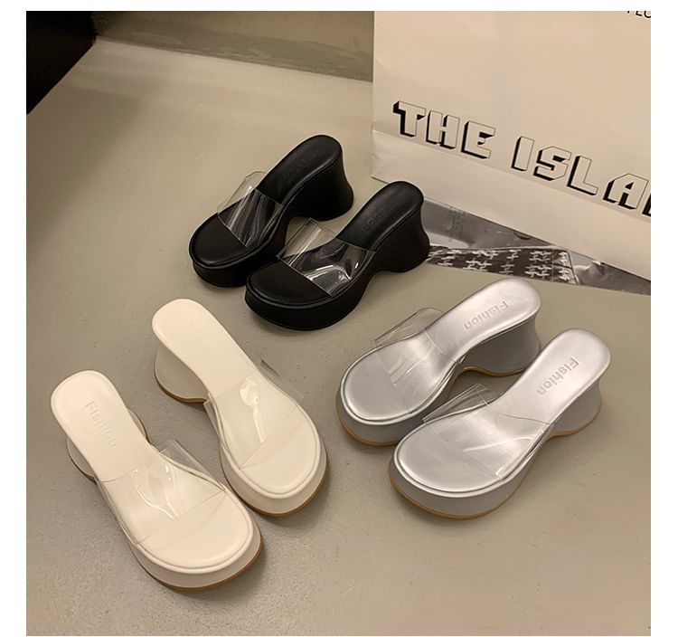 Panel PVC Platform Sandals Slide Heel Wedge