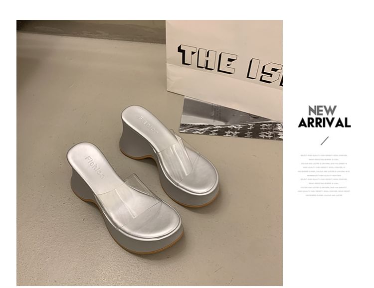 Panel PVC Platform Sandals Slide Heel Wedge