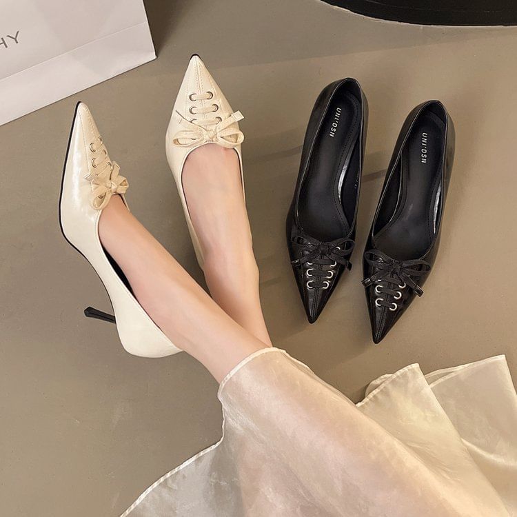 Toe Heel Pumps Lace-Up High Pointed