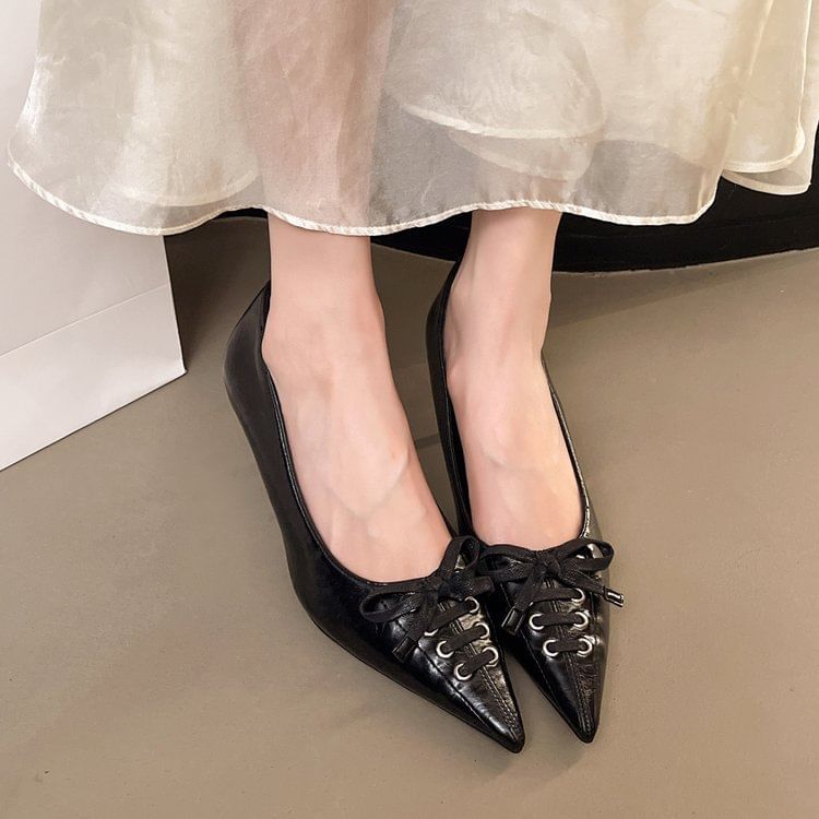 Toe Heel Pumps Lace-Up High Pointed