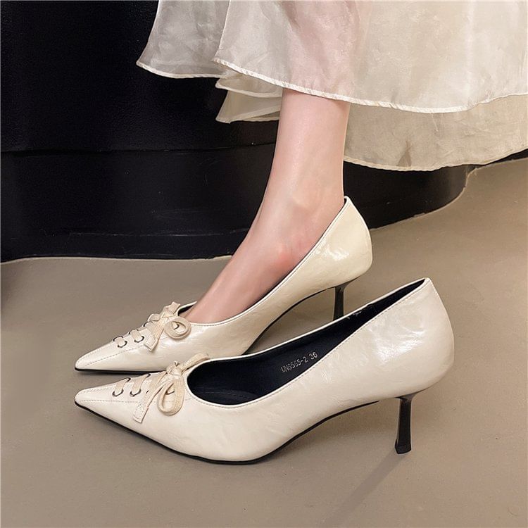 Toe Heel Pumps Lace-Up High Pointed