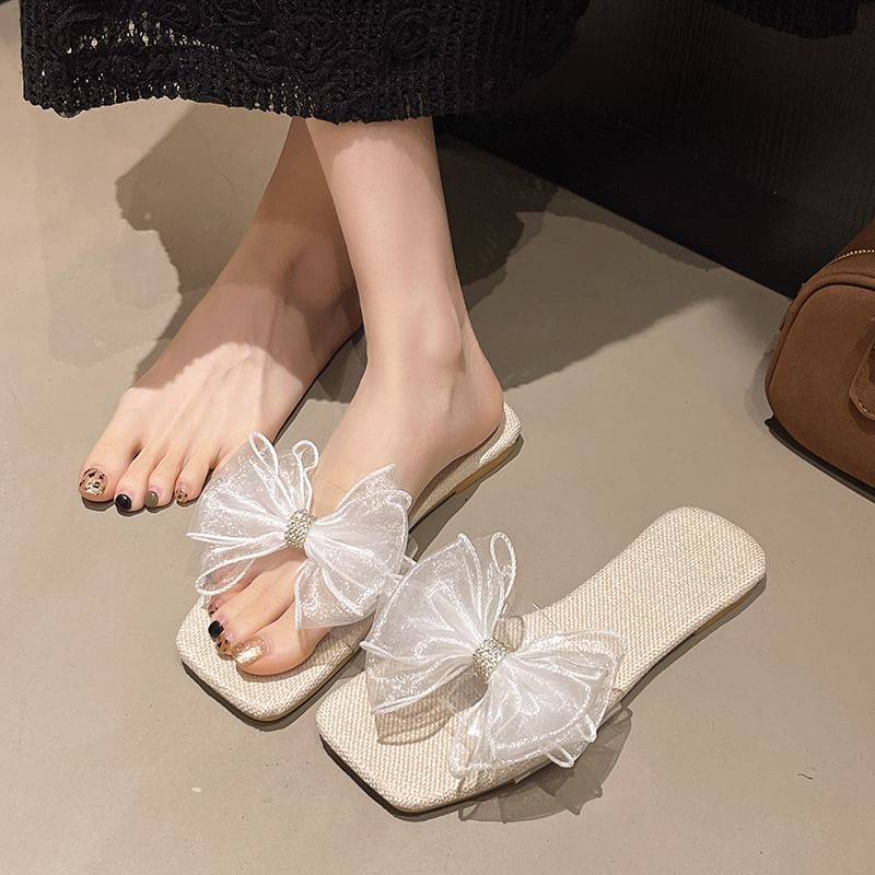 Square-Toe Mesh Slide Floral Sandals