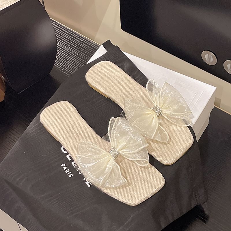 Square-Toe Mesh Slide Floral Sandals