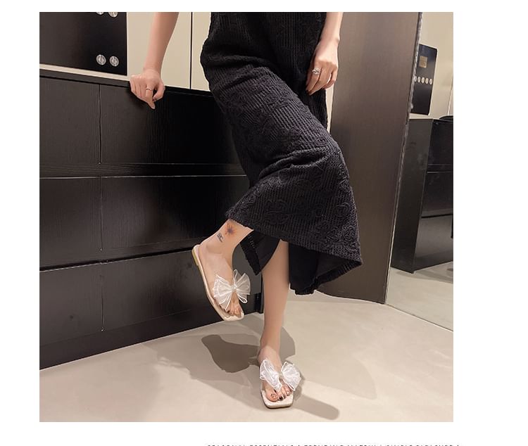 Square-Toe Mesh Slide Floral Sandals