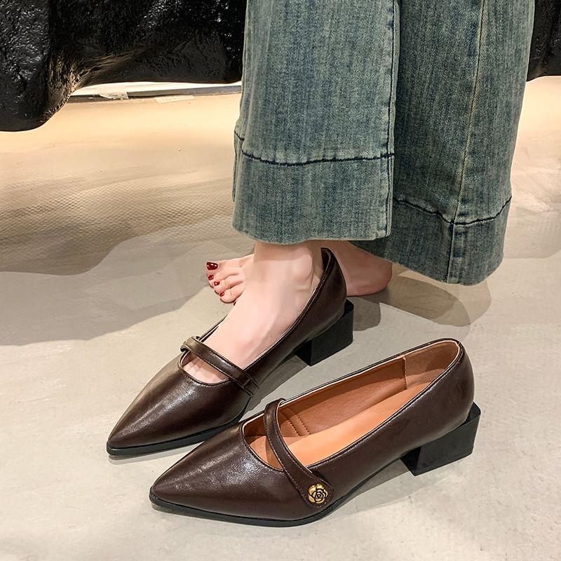 Mary Pointy Chunky Shoes Heel Jane