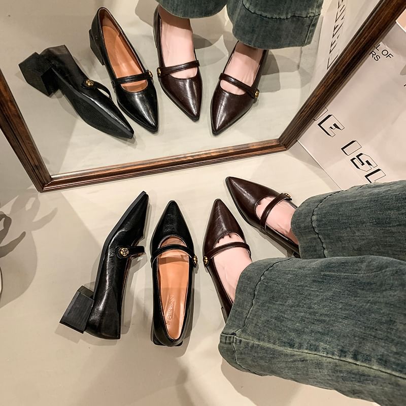 Mary Pointy Chunky Shoes Heel Jane