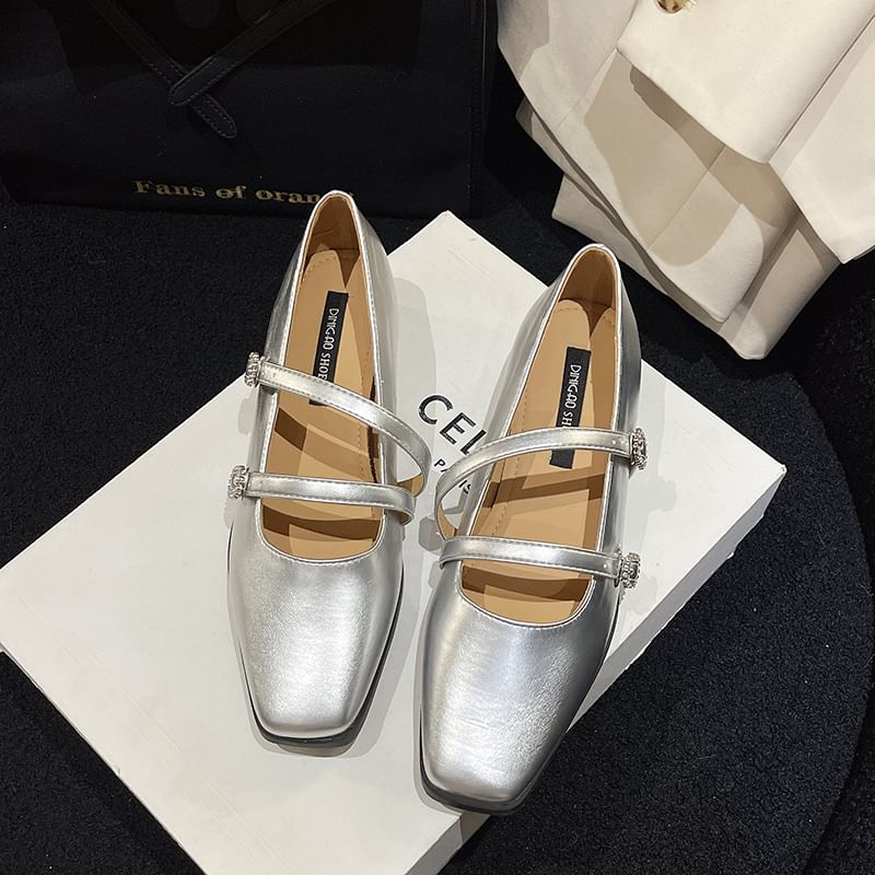 Sandals Double Low Strap Heel Square-Toe