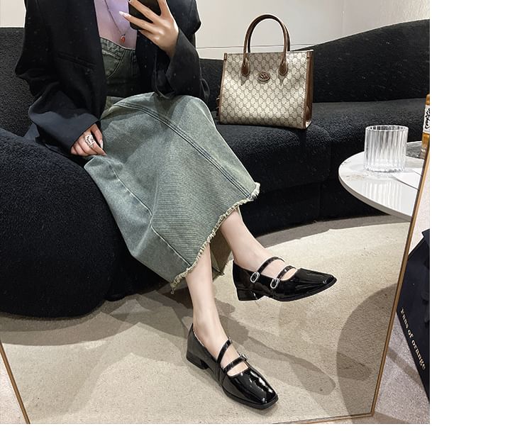 Sandals Double Low Strap Heel Square-Toe