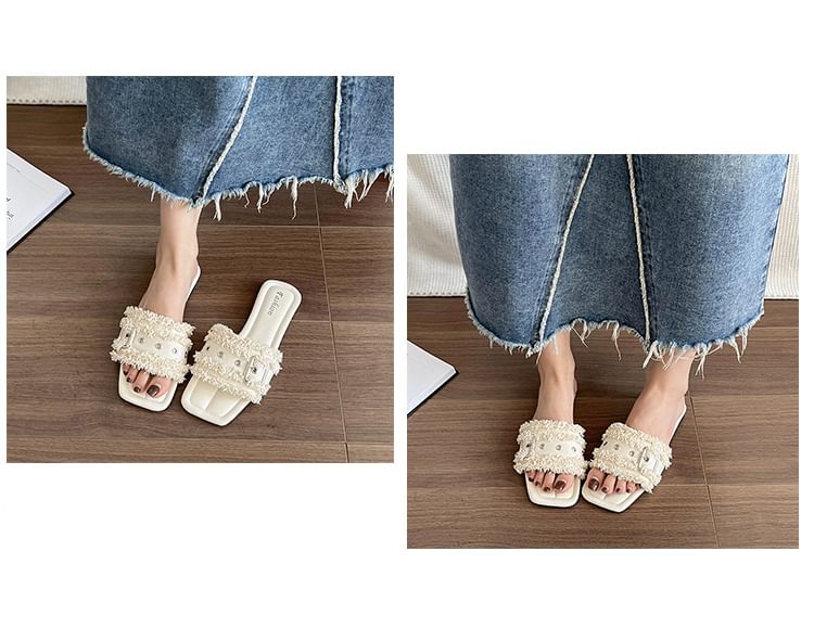 Slide Tasseled Square-Toe Buckled Sandals