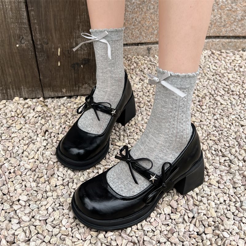 Chunky Jane Bow Mary Heel Shoes