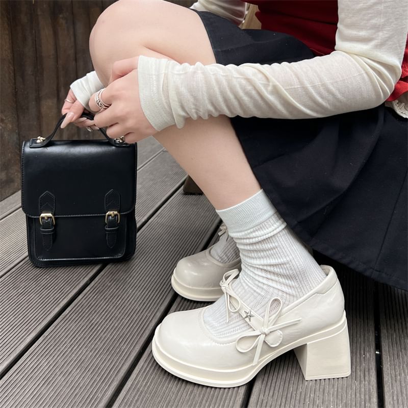 Chunky Jane Bow Mary Heel Shoes