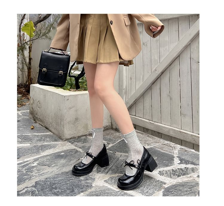 Chunky Jane Bow Mary Heel Shoes