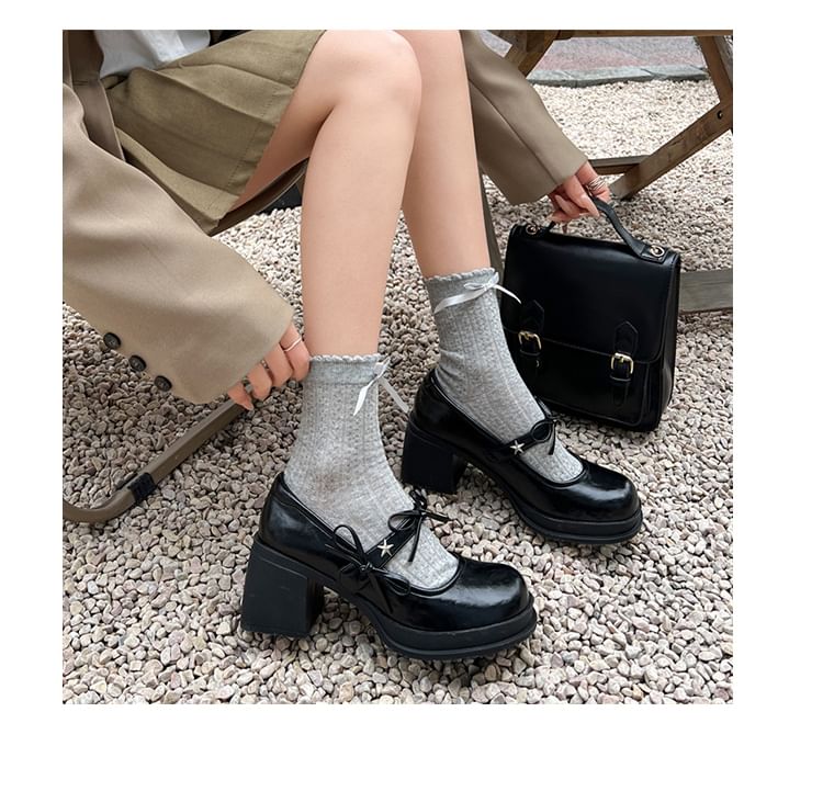 Chunky Jane Bow Mary Heel Shoes