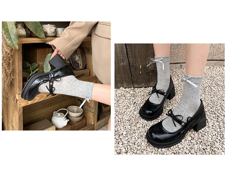 Chunky Jane Bow Mary Heel Shoes
