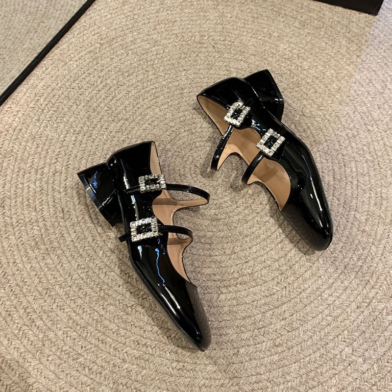Buckled Rhinestone Double Strap Jane Mary Shoes