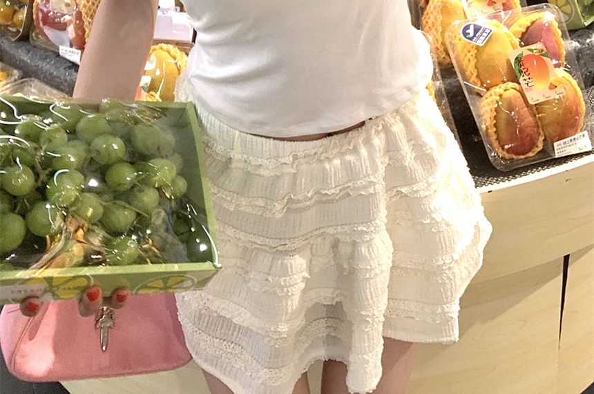 Crop Cartoon Lace Top Cami Trim Print