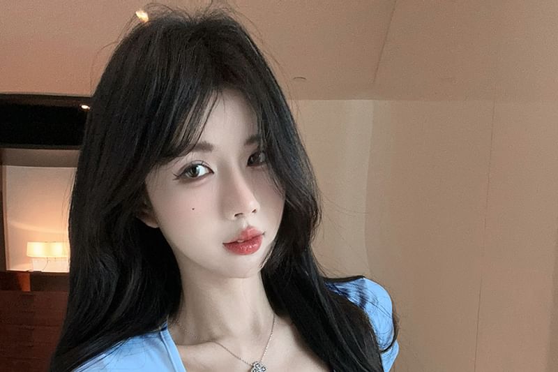 Square Fit Bow T-Shirt Trim Slim Lace Short-Sleeve Crop Neck