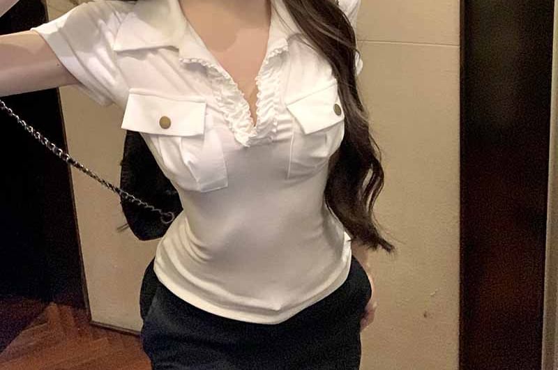 Short-Sleeve Fit Collar Plain Tee Slim