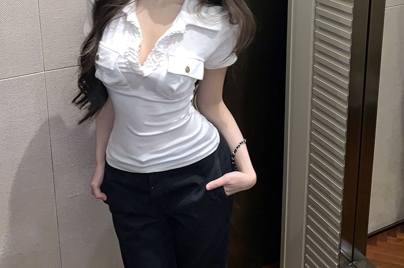 Short-Sleeve Fit Collar Plain Tee Slim