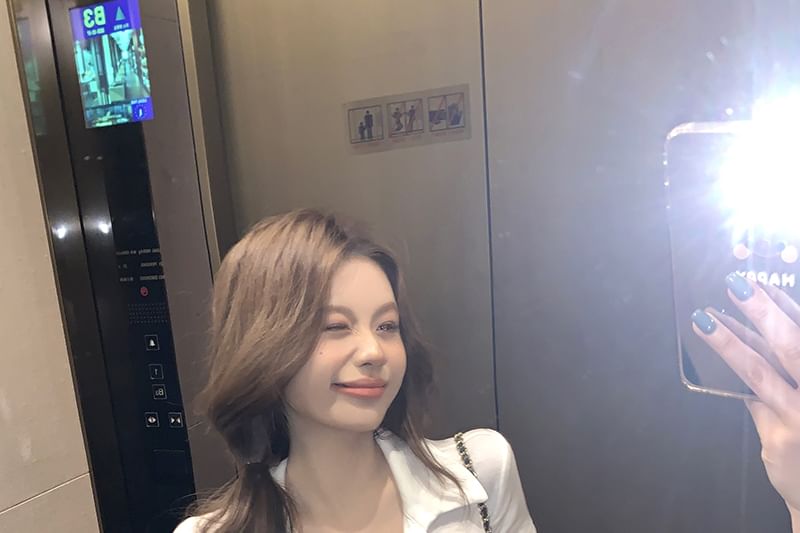 Short-Sleeve Fit Collar Plain Tee Slim