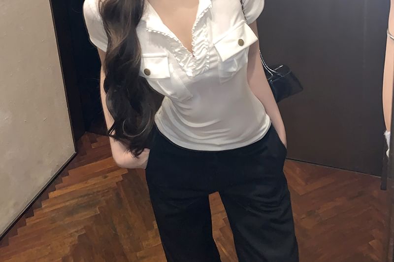 Short-Sleeve Fit Collar Plain Tee Slim