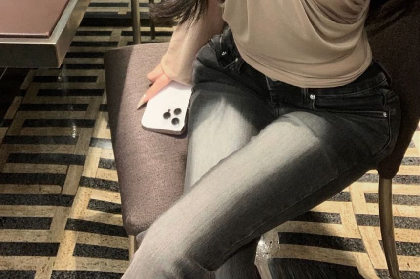 Long-Sleeve Asymmetrical Blouse Plain Ruched Off-Shoulder Neck